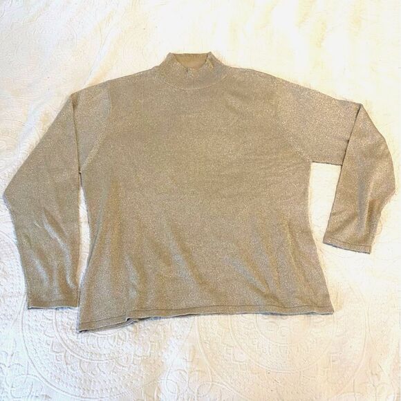 Talbots size Large Silk Blend Metallic Gold New Years Eve Turtleneck Sweater - Picture 1 of 9